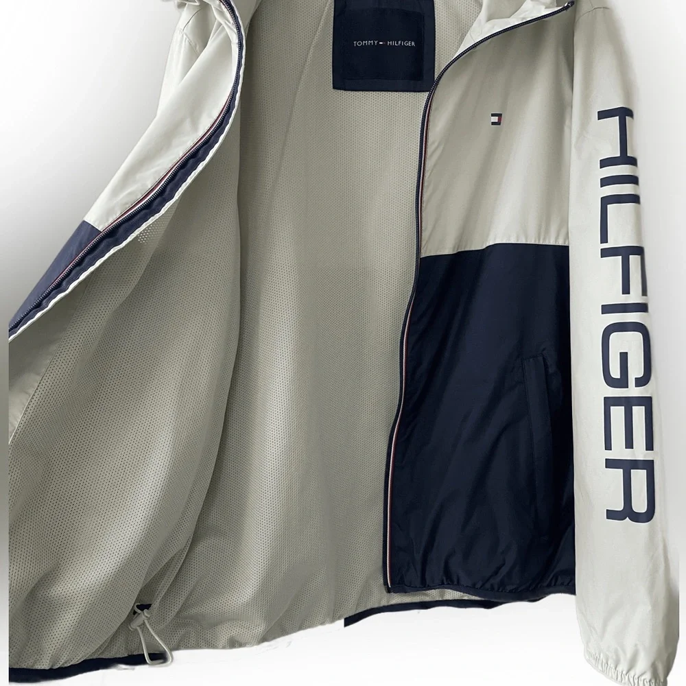 Hooded Rain Jacket Lightweight Colorblock Windbreaker Tommy Hilfiger Size Large